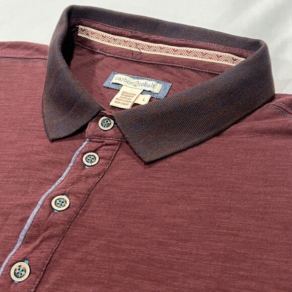 Carbon2Cobalt Other - Carbon 2‎ Cobalt Shirt Mens Burgundy Red Casual 4 Button Polo Cotton Size Large